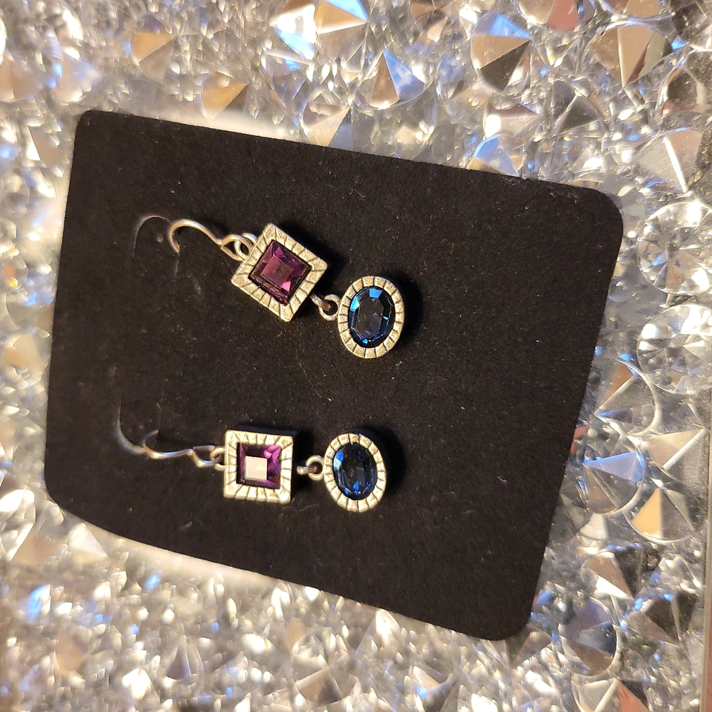 Patricia Locke Signed Silver Tone Swarovsky Crystal Drop Earrings